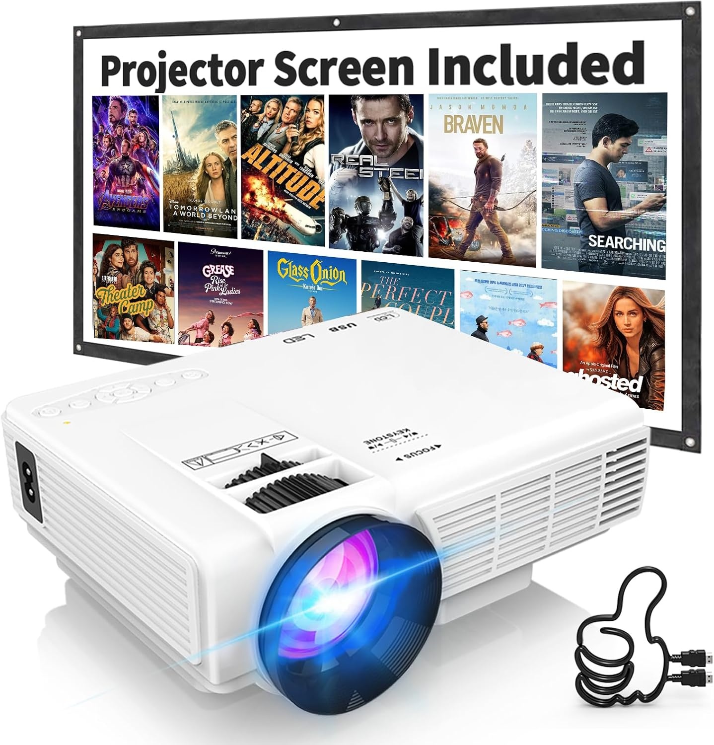 PANSEBA 1080P Mini Projector with Screen