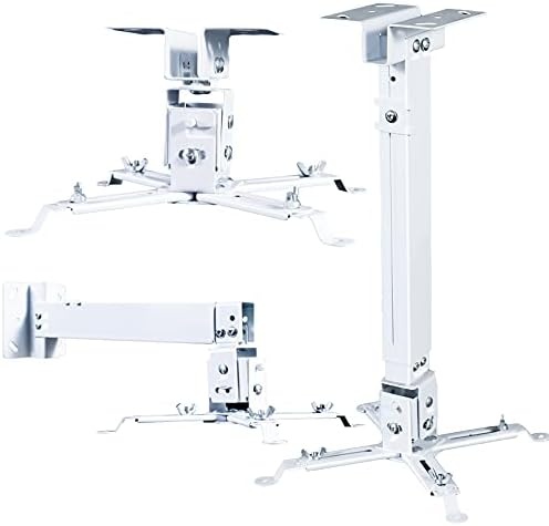 Projector Ceiling/Wall Mount White, Low Profile Universal Projector Holder/Bracket/Hanger Kit with Extendable Arm, Adjustable Height Pole Drop Ceiling Quick Release for Epson Optoma Benq