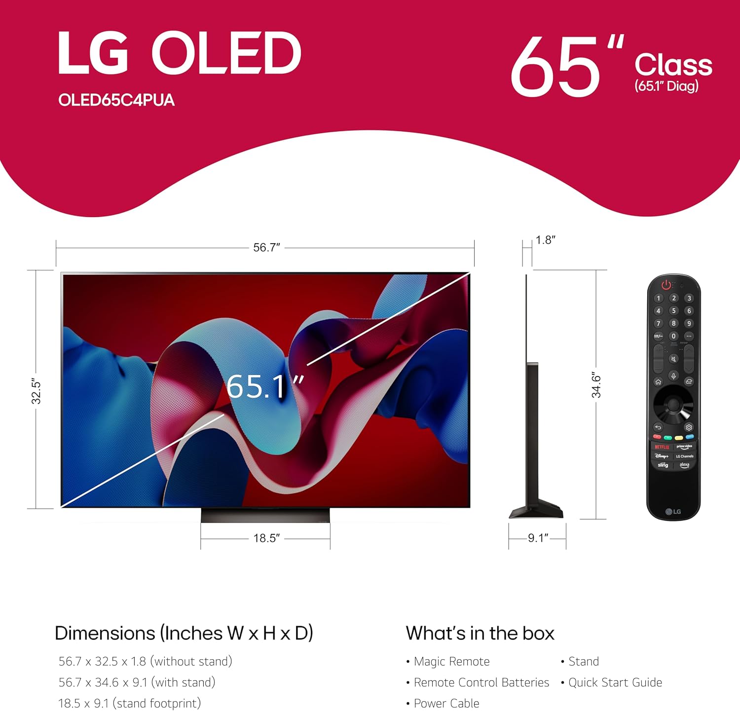 LG 65-Inch Class OLED evo C4 Series Smart TV 4K Processor Flat Screen with...
