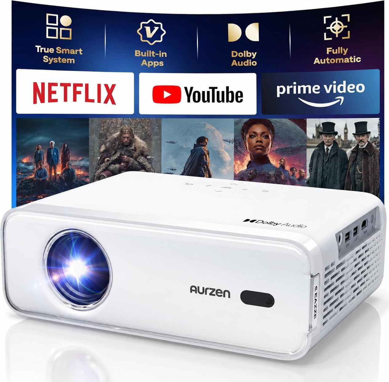 Aurzen EAZZE D1 Smart Portable Outdoor Projector with WiFi and Bluetooth