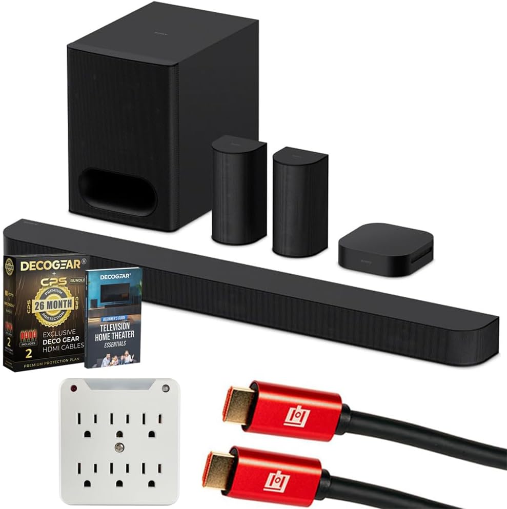 Sony HTS60 BRAVIA Theater System 6, 5.1ch with Subwoofer Bundle with CPS Exclusive 26 Month Protection, 2X HDMI Cables, Surge Adapter & Deco Gear Complete Home Theater Beginner's Guidebook