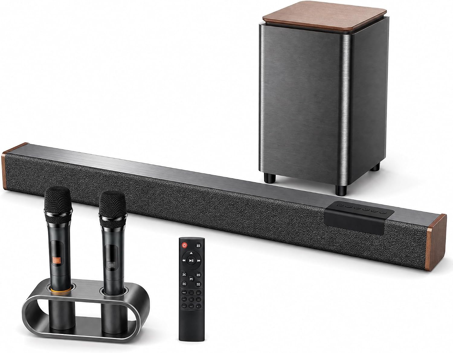160W Soundbar with Subwoofer & 2 Karaoke Mics for TV Home Theater